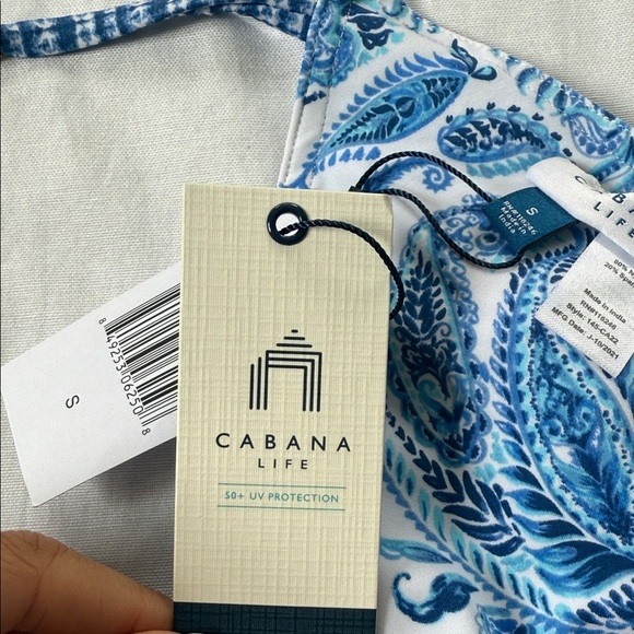 Cabana Life Reversible Swim Blue and White Paisley Bikini Top - Picture 3 of 4